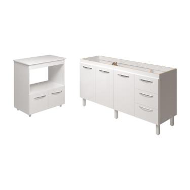 Imagem de Cozinha Balcão Armário Gabinete De Pia 150 Cm Deise E Balcão Amanda Para Forno Elétrico E Microondas Branco