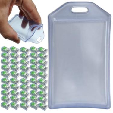 Imagem de Plástico Porta Cartão Crachá Documento Suporte Transparente Duro Rígido dois cartões (100)