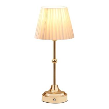 Imagem de Leroxo Luminária De Mesa Metal Sem Fio, Lâmpada Led Portátil Com Controle Sensor Toque 3 Cores, Cabeceira Recarregável Níveis Brilho, Luz Noturna Para Berçário Infantil, Sala Jantar (Dourado Claro)