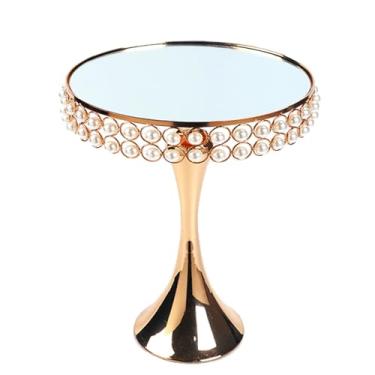 Imagem de ROSE CREATE Suporte Redondo De Metal Com Pérolas 10" Para Bolo Prato Superior Espelhado, Pedestal Sobremesa E Frutas Cupcakes Fondant Em Ouro Rosa, Utensílios Assar, Suprimentos Festas Casamento Ani