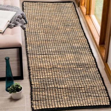 Imagem de Chardin home Tapete de corredor tecido à mão de algodão de juta 2x5 | Tapete trançado para corredor, estilo rústico boho, juta natural/preto | Tapetes vintage de fazenda para entrada, corredor, hall