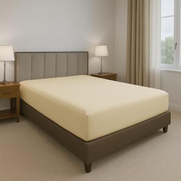 Imagem de Lençol Queen com Elástico 600 Fios Egípcio 100% Algodão – Toque Macio, Tecido Premium (Palha)