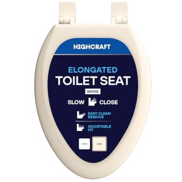Imagem de HIGHCRAFT Assento sanitário alongado premium com design de fechamento lento, dobradiças ajustáveis e mecanismo de remoção rápida - assento de vaso sanitário de madeira - serve para vasos sanitários