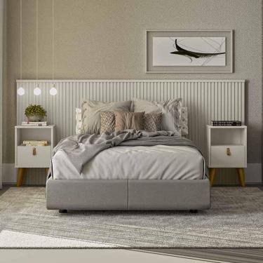 Imagem de Cabeceira Ripada Queen Com 2 Mesas De Cabeceira Off White Laranjeiras Buzios Linea Brasil