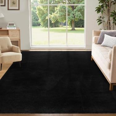 Imagem de GarveeHome Tapetes pretos para quarto, 25 x 30 cm, felpudo, para sala de estar, tapete grande peludo para decoração de quarto de crianças, tapete antiderrapante para berçário, moderno, cor sólida