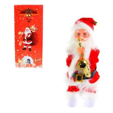 Imagem de Papai Noel Musical com Saxofone, 30 cm, Movimento Automático, Toca Música Natalina