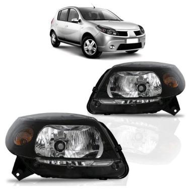 Imagem de Farol Dianteiro Sandero 2007 2008 2009 2010 2011 Máscara Negra Lente L