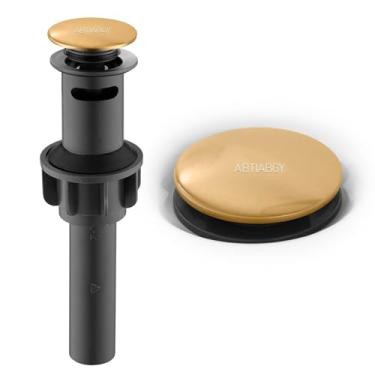 Imagem de Tampa para pia de banheiro, ralo para pia de banheiro, ralo para pia com transbordamento, ralo pop up dourado escovado