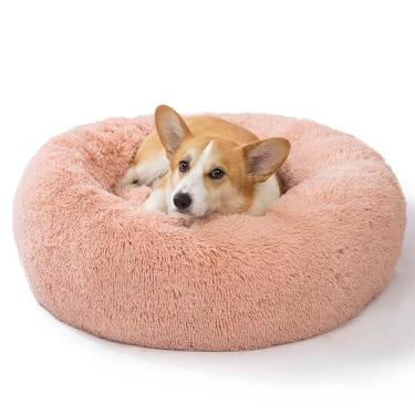 Imagem de SAVFOX Camas calmantes de pelúcia para cães, cama de cachorro antiansiedade, cama de cachorro donut para cães pequenos, média, grande e extra grande, cama de cachorro macia e confortável em pele sintética, cama de animal de estimação lavável, vários tamanhos PP-GGG