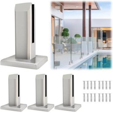 Imagem de LukLoy 4X 304 Espigões de vidro quadrado de aço inoxidável braçadeira de torneira para cerca de piscina para jardim doméstico escadas balaustrada trilhos varanda braçadeira de piso de vidro (4 peças x