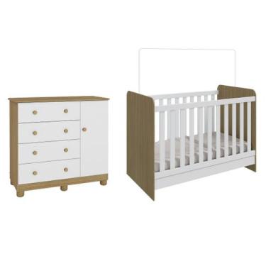 Imagem de Berço e Cômoda Sapateira infantil Moveis Peroba Junior MDF Carvalho