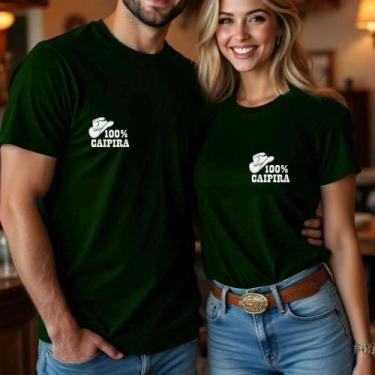 Imagem de Camiseta Algodão Unissex Country Casal Estampa 100% Caipira Chapéu Bot