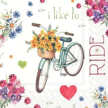 Imagem de Guardanapo para Decoupage Ihr 33x33 Bicicleta com Flores C/ 20 Unidade