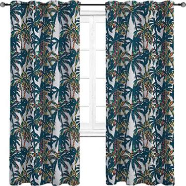 Imagem de Cortinas blecaute de folha de palmeira para quarto - Cortinas de escurecimento de ambiente com isolamento térmico com ilhós para sala de estar, cortina de isolamento de cozinha com tratamento de