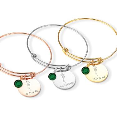 Imagem de Ida Memory Pulseira Memorial Personalizada – Joias de Lembrança com Nome, Data, Flor de Nascimento e Pedra do Nascimento – Presente de Luto de Lembrança Gravada, Perda de um Ente Querido, Presente de