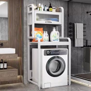 Imagem de Rack De Armazenamento Para Máquina De Lavar Tambor Com Metal, Armário Para Máquina De Lavar De 3 Andares, Sobre A Prateleira De Armazenamento Para Lavadora E Secadora Com Pés Ajustáve, A