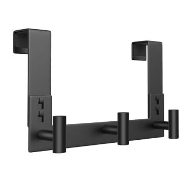 Imagem de WUIVIUT Ganchos sobre a porta, cabideiro sobre a porta, toalheiro resistente para banheiro, sala de estar, cozinha (3 ganchos, preto)