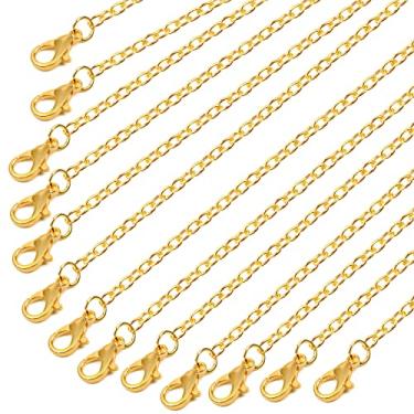 Imagem de Pacote com 30 correntes de colar banhado a ouro, corrente de elos a granel com fechos de lagosta para suprimentos de fabricação de joias (18 polegadas, 2 mm)
