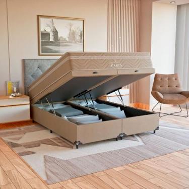 Imagem de Cama Box Baú Queen Bege + Colchão Paris Molas Ensacadas - eShop casa, 