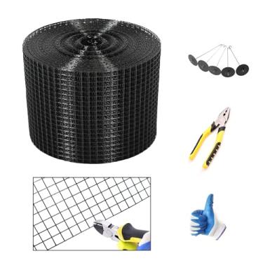 Imagem de YESON Protetor De Painel Solar, Kit Rolo Proteção Contra Insetos Revestido Em Pvc 10 Pol. X 30 M Para Tela Arame, Rede Pombos Preta Com 120 Clipes Fixação, Tesoura Corte, Luvas