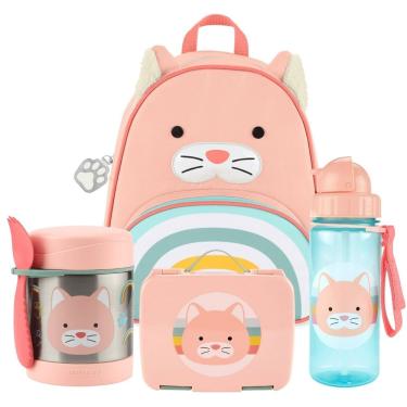 Imagem de Kit Escolar Zoo Gatinha com Mochila + Bento Box + Garrafa Flip + Pote Térmico - Skip Hop