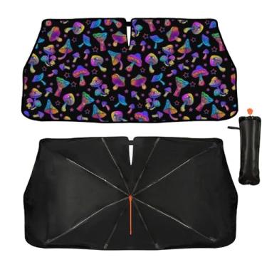 Imagem de Guarda-sol de para-brisa de carro - Guarda-sol de cogumelo neon para janela dianteira do carro, bloqueia raios UV guarda-chuva dobrável para para-brisa protetor de viseira de sol mantém o veículo