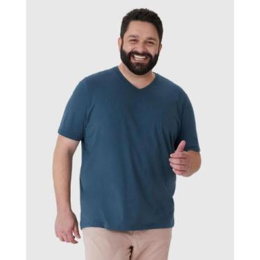 Imagem de Camiseta Básica Masculina Malwee Plus Size Gola V Ref. 87848, Azul 155