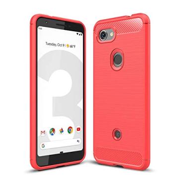Imagem de CruzerLite Capa compatível com Google Pixel 3a, design de textura de fibra de carbono e design de textura de couro, capa traseira antiarranhões com absorção de choque para Google Pixel 3a (vermelho)