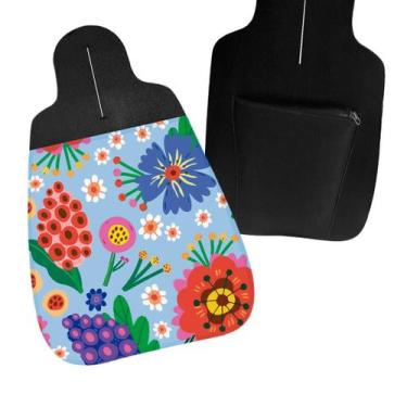 Imagem de Lixeira de Carro Anti Furto Plantas Flores Fundo Azul - PoloCat Acessó