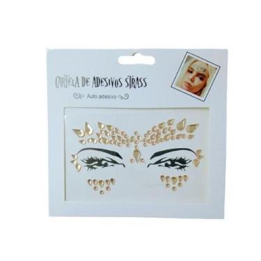 Imagem de Adesivo Para o Rosto Strass Bege Cristal "Modelo 8" Festas Carnaval - 