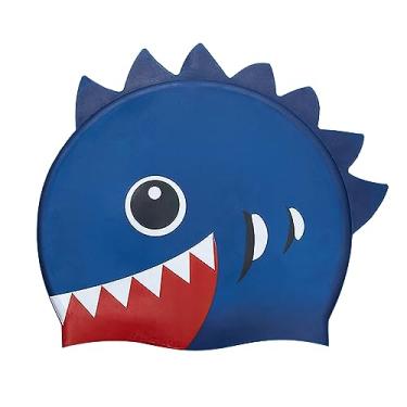Imagem de Chapéu de natação de desenho de silicone Profissional Capace de natação à prova d'água impressa para crianças Silicone impermeável Hat de natação Capinho de silicone fofo Baice de (Azul escuro)