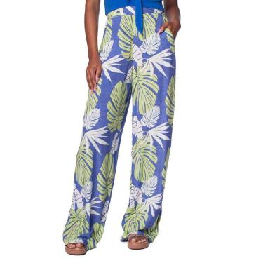 Imagem de Calça Pantalona Feminina Giraffe Estampada Azul/verde-Feminino