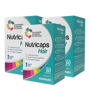 Imagem de Kit 3 Nutricaps Hair Polivitaminico 60 Cápsulas Maxinutri-Unissex