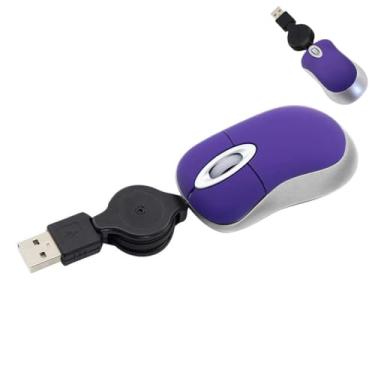 Imagem de Mouse com fio, mini pequenos ratos de viagem com cabo retrátil, bolso compacto, portátil, pequeno, roxo, USB-A para laptop, PC, computador, MacBook, crianças, meninas, meninos, mulheres, homens, mãos