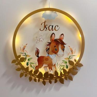 Imagem de Enfeite Porta Maternidade Cavalinho Acrílico e Espelho Led