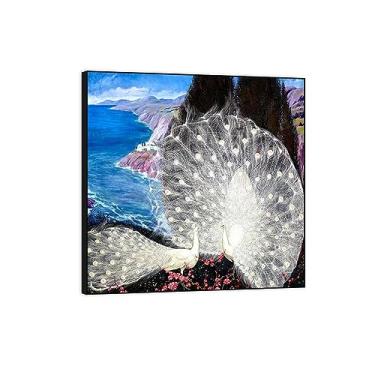 Imagem de Pintura famosa arte de parede - pavão branco 2 - impressão de imagem de animal em tela - pintura de arte para decoração de parede de sala de estar - pôster de reproduções 40 x 40 cm 40 cm 40 x 16