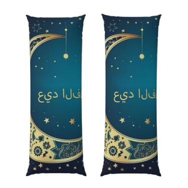 Imagem de Capa de travesseiro corporal com zíper oculto, fronha longa de microfibra macia e respirável para travesseiro corporal, capa de travesseiro Eid al-Fitr lua crescente e estrelas para presente de dormir