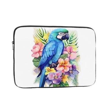 Imagem de Capa para laptop azul papagaio em flores de 17 polegadas à prova de choque capa protetora para notebook resistente à água, bolsa de transporte para computador, pasta de negócios portátil para homens e