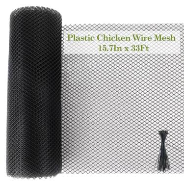 Imagem de Klmnop Cerca de plástico de malha de arame de galinha de 35,7 pol. x 80 m, cerca de jardim, rede de aves de capoeira para gatos e cães, barreira de cobra, abertura de 0,7 polegadas, com 100 laços de