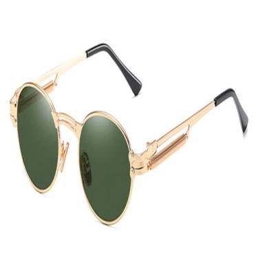 Imagem de Óculos de sol redondos retrô dourados, vintage, masculino, verão, metal, punk, óculos de sol para mulheres, oval, anti-luz azul, uv400, unissex, dourado com verde, C