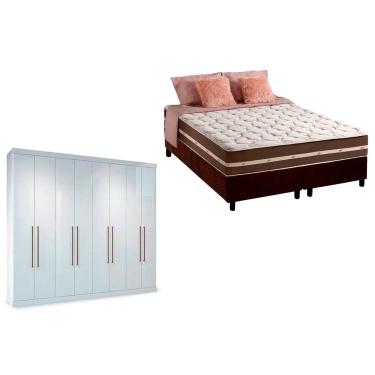 Imagem de Cama Box Casal + Colchão Classic + Guarda Roupa Master Vip 8.4 Branco