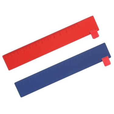 Imagem de PATIKIL Marcador de página de régua de aço, 2 peças, marcadores vintage de cobre de metal reto de 14 cm para livro, diário, biblioteca, viagem, vermelho, azul escuro