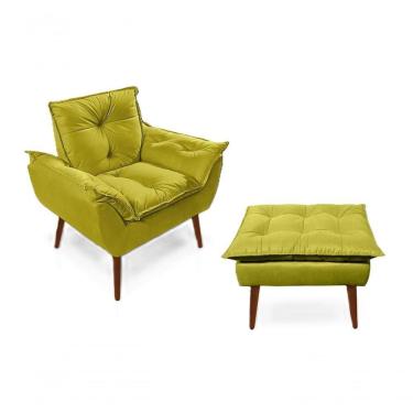 Imagem de Poltronas para Amamentação com 1 Puff Decorativas Confortáveis para Sala, Quarto, Recepção - Suede Luxo Amarelo