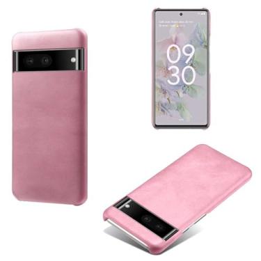 Imagem de Capa para Google Pixel 7 PRO,Proteção contra quedas,Casca de volta de cor sólida simples,Design de couro de imitação de plástico-Pink