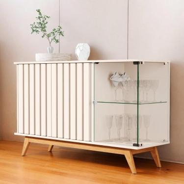 Imagem de Buffet Ripado Com Prateleira Açaí 03 Portas Pérola Jb Móveis