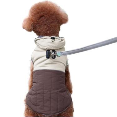 Imagem de JoyDaog Casaco de cachorro com capuz removível com arnês para cães pequenos, jaqueta de lã super quente para filhotes de inverno frio, marrom PP