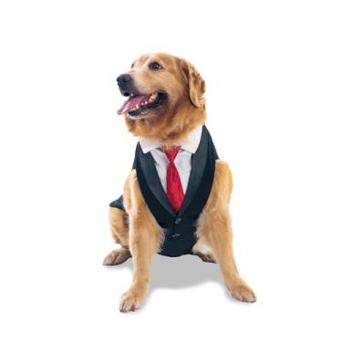 Imagem de Puptail Conjunto de terno para cachorro ou smoking e bandana, terno de festa de casamento para animais de estimação, gravata borboleta, vestidos para cães Golden Retriever feminino, pequeno, médio e