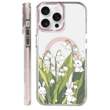 Imagem de Yuning419 Capa para iPhone 14 Pro Max, compatível com Magsafe, capa transparente com proteção total da câmera para meninas e mulheres, capa magnética protetora à prova de choque - Campanula Bunny