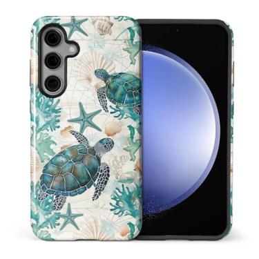 Imagem de ilikediy Capa para Samsung Galaxy S23 FE, HL2, oceano, tartarugas marinhas, mapa náutico, híbrido, 2 camadas, capa protetora de silicone com design