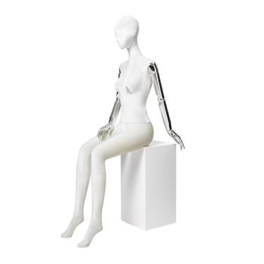 Imagem de Mannequin Manequins de varejo humanos sentados em um banquinho, destacáveis e giratórios, adequados para exibir roupas íntimas, chapéus e tops(White)